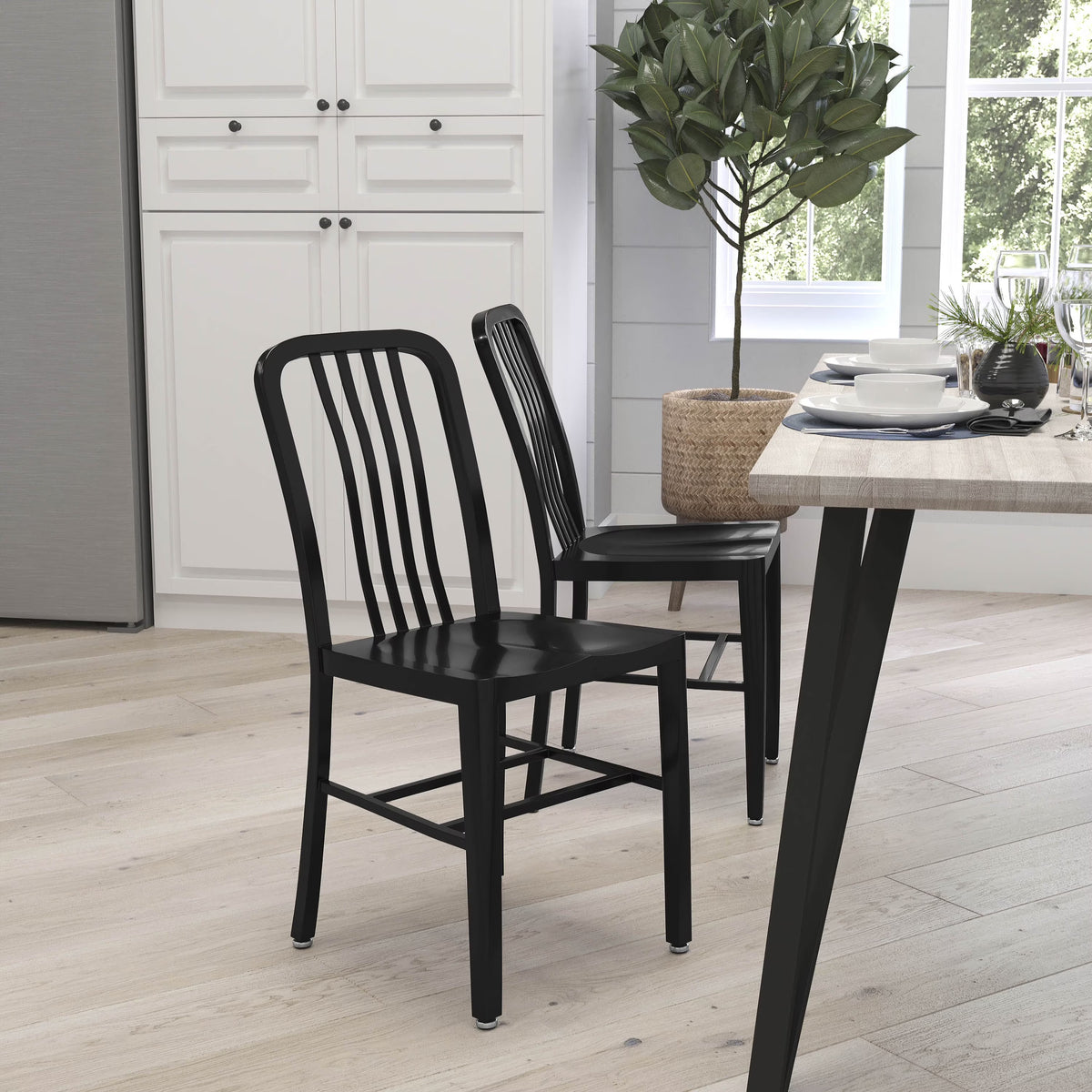 18 Inch Black Galvanized Steel Indoor/Outdoor Dining Chair S215157