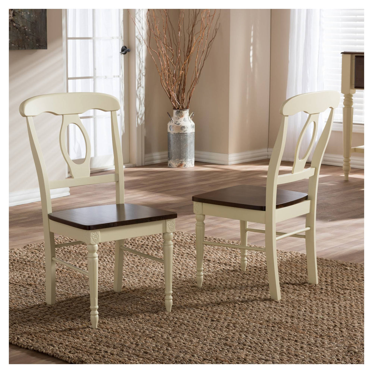 French Country Cherry Brown Wood Dining Chair (Set of 2) M621
