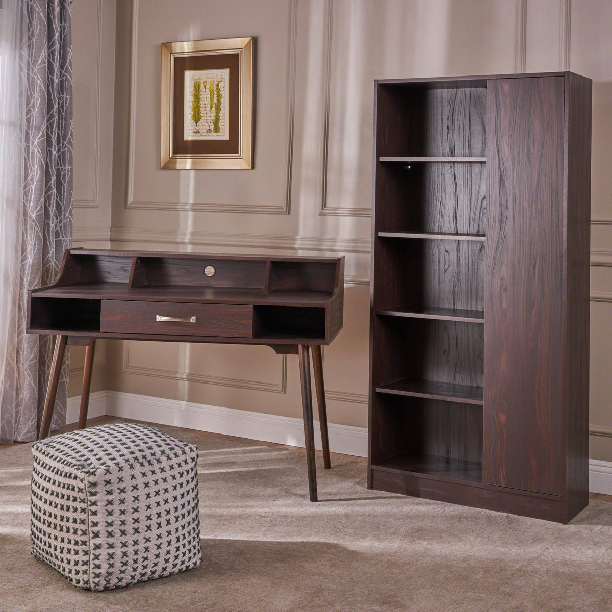 2-Piece Coffee Brown Desk and Bookcase B3959