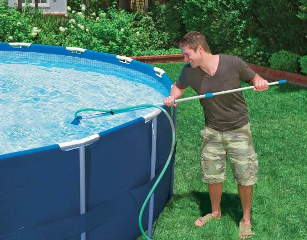 Round Swimming Pool Kit with Vacuum Skimmer, Pole, and Cover Tarp N425