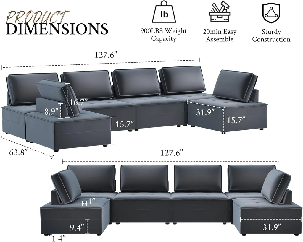 7 Seater Velvet Beige Sectional Sofa A396