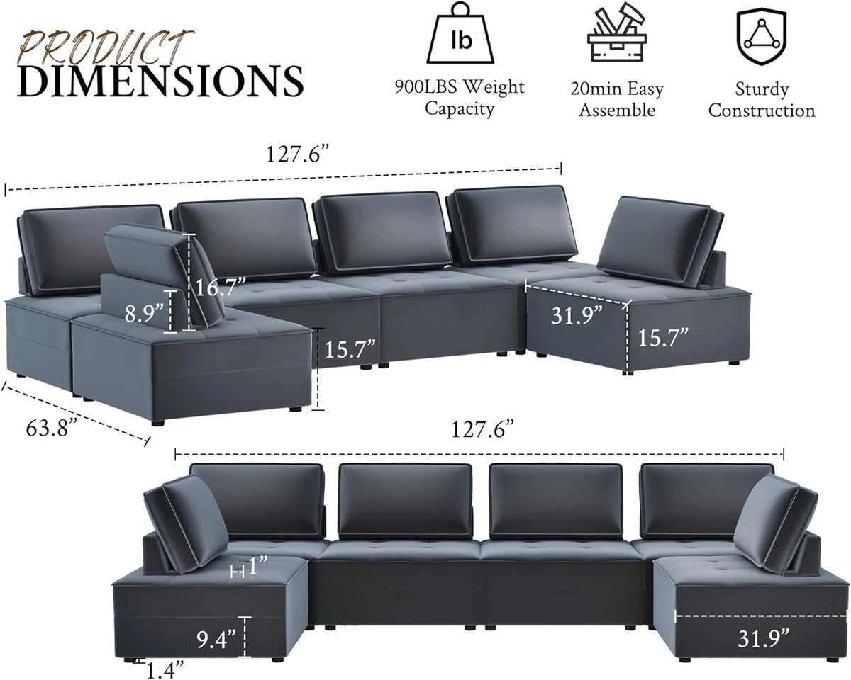 7 Seater Velvet Beige Sectional Sofa A396