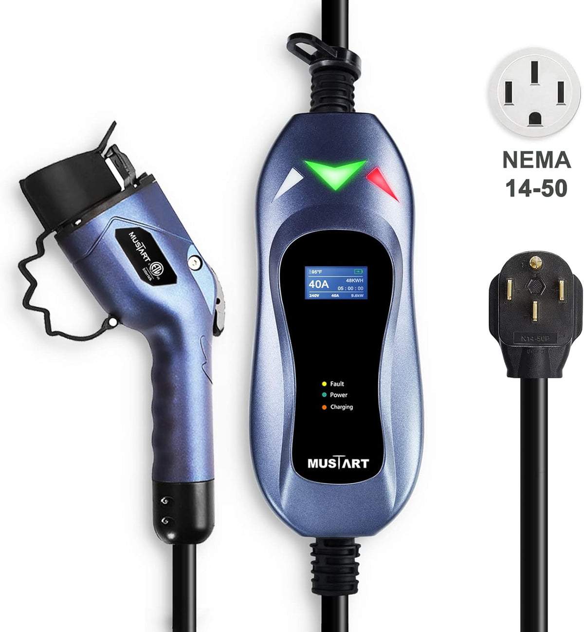 Portable EV Charger 40 Amp 240 Volt 25ft Cable with NEMA 14-50P A53226