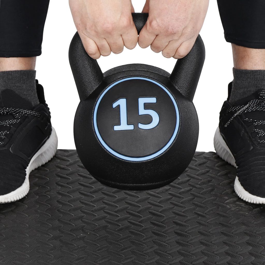 3 Piece 5lb 10lb 15lb Kettlebell Set with Storage Rack F92661