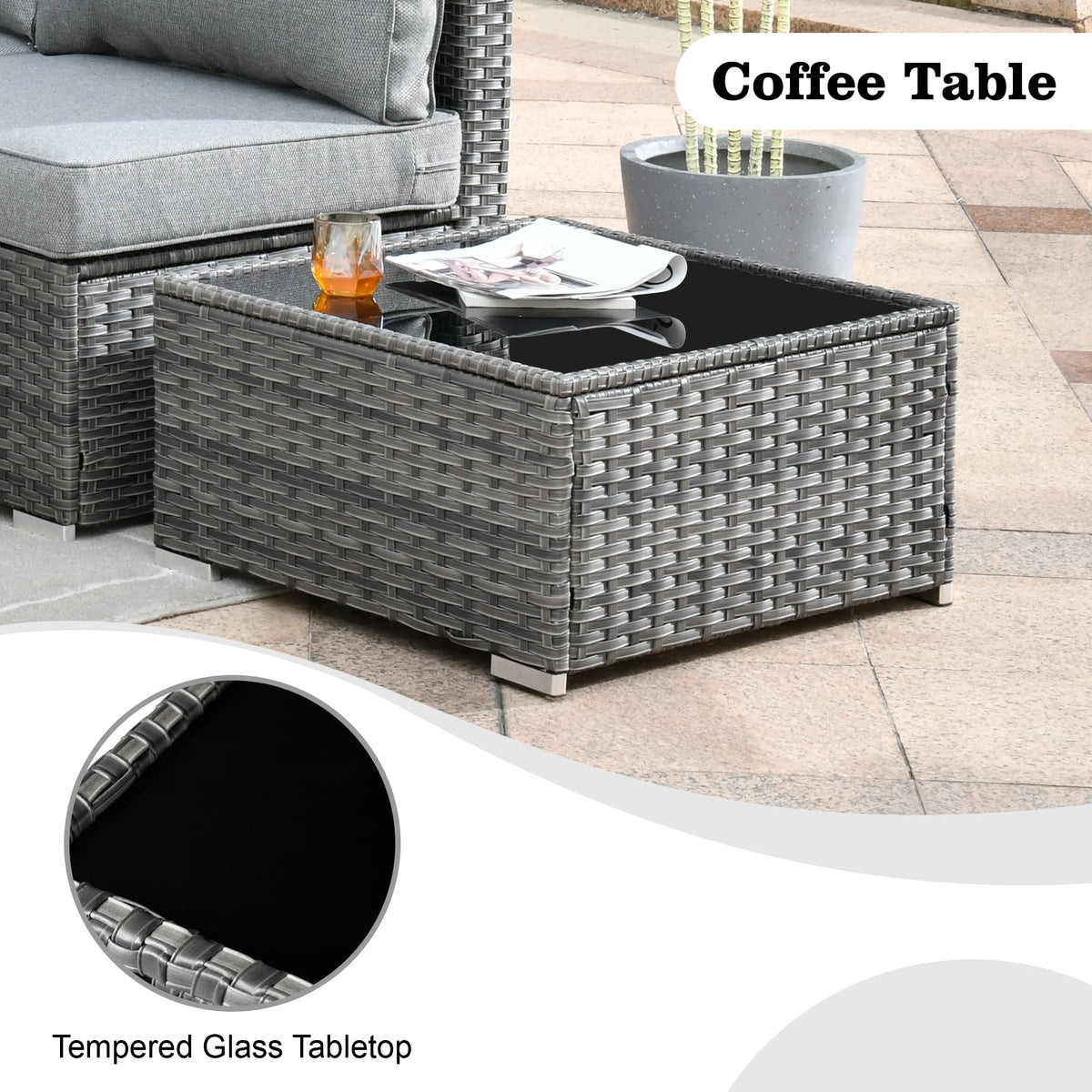 5 Piece Outdoor Patio Furniture Set Wicker Rattan Sectional Couch, Dark Grey Q712563