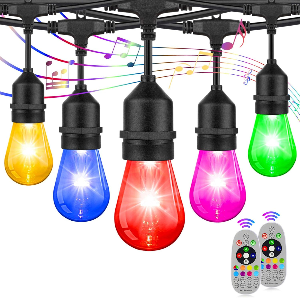 2-Pack RGB Outdoor String Lights with S14 Edison Bulbs 96FT L5017