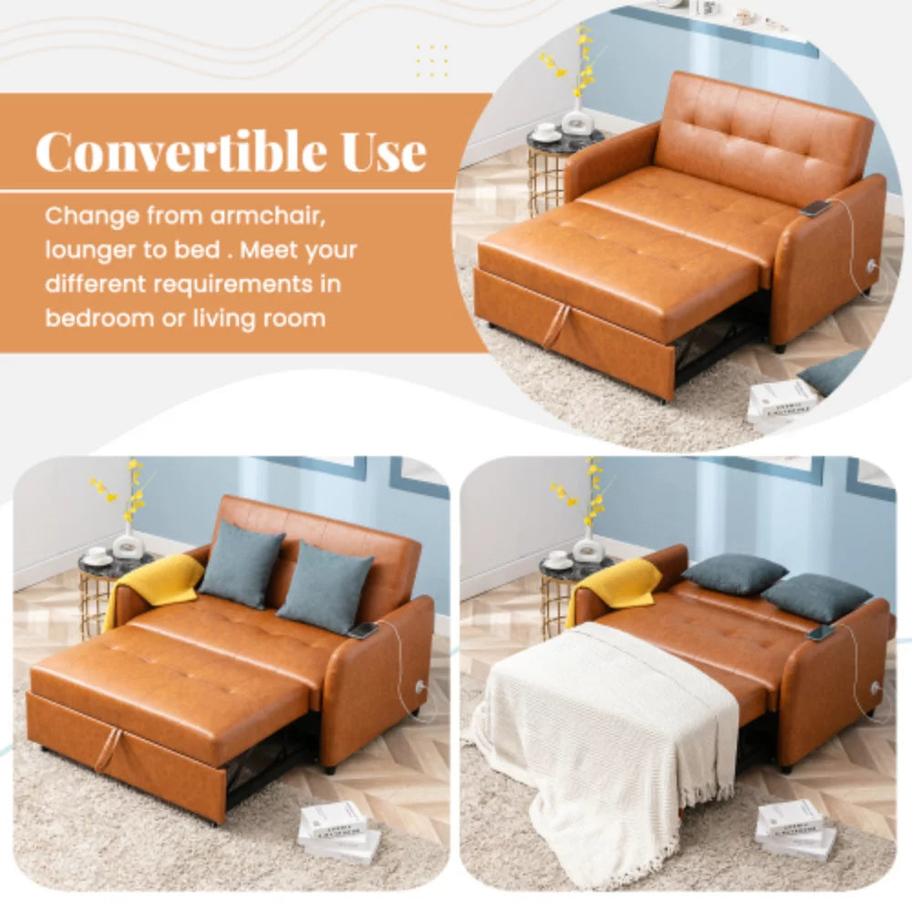 51" Convertible Sleeper Bed, Adjustable Oversized Armchair with Dual USB Ports T5198