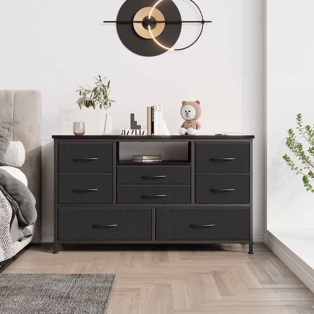 8 Drawer Dresser TV Stand with Electrical Outlet and LED Lights J502