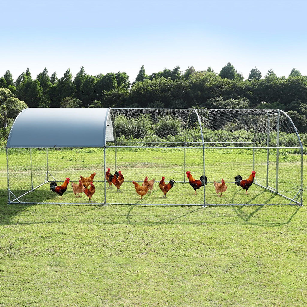 Large Metal Chicken Coop Walk-in Poultry Cage with Waterproof Cover (9.2'W x 18.7'L x 6.5'H) A85003