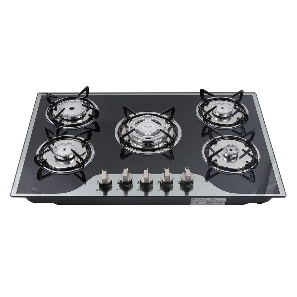 30" Gas Cooktop 5 Burners Tempered Glass Top Black J1061