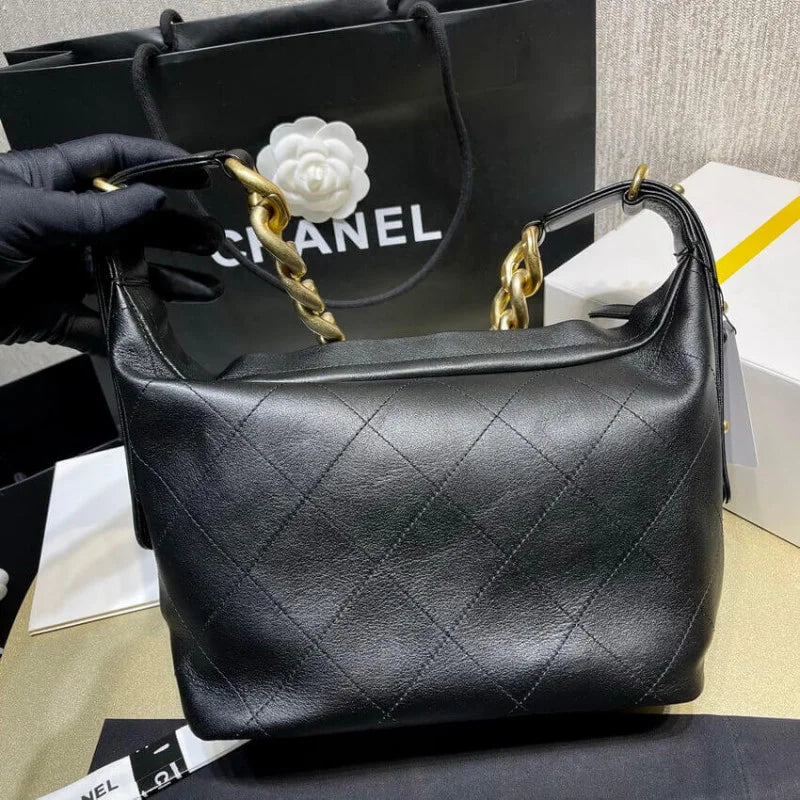 Black Calfskin Leather Hobo Bag N685