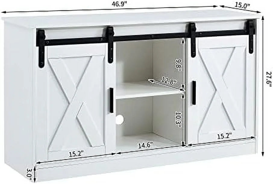 47 Inch White Farmhouse TV Stand with Sliding Barn Door R567722