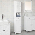 White Floor Standing Tall Bathroom Storage Cabinet with Shelves and Drawers R24554