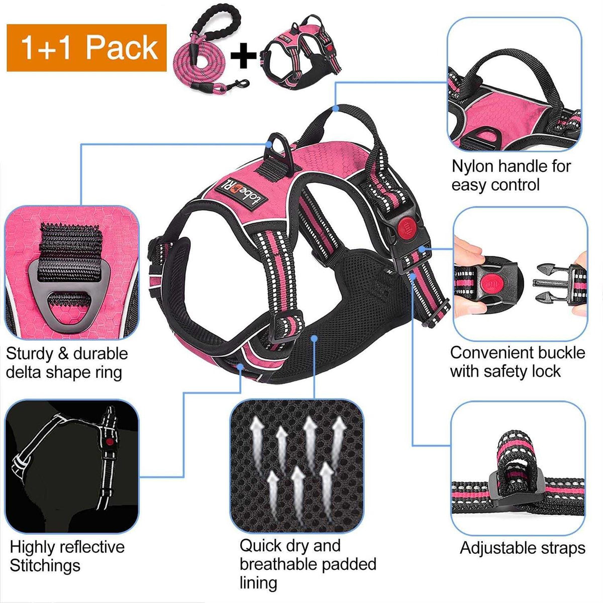 Adjustable Reflective Oxford Dog Harness with 5ft Dog Leash X27856