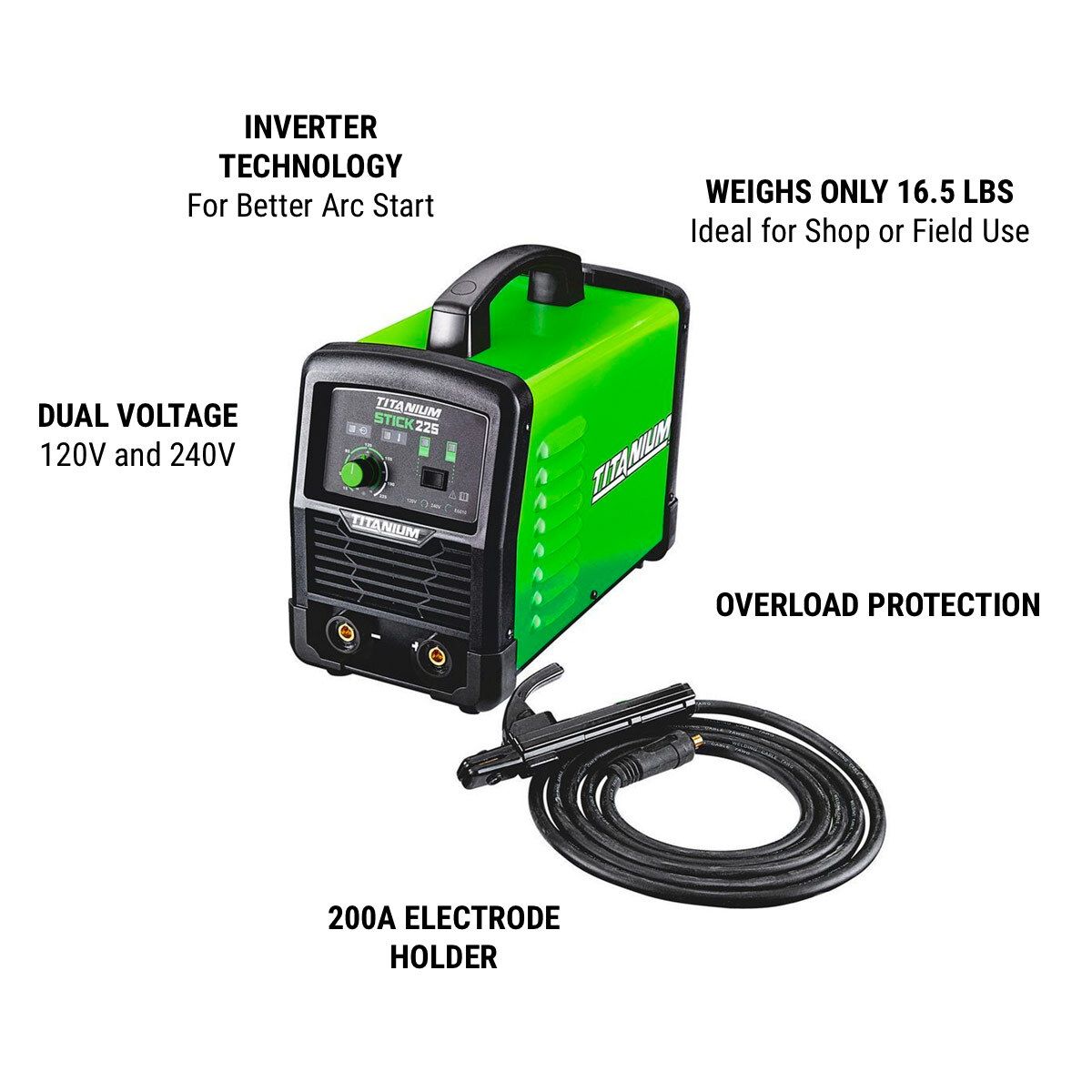 Stick 225 Inverter Welder with Electrode Holder B4197