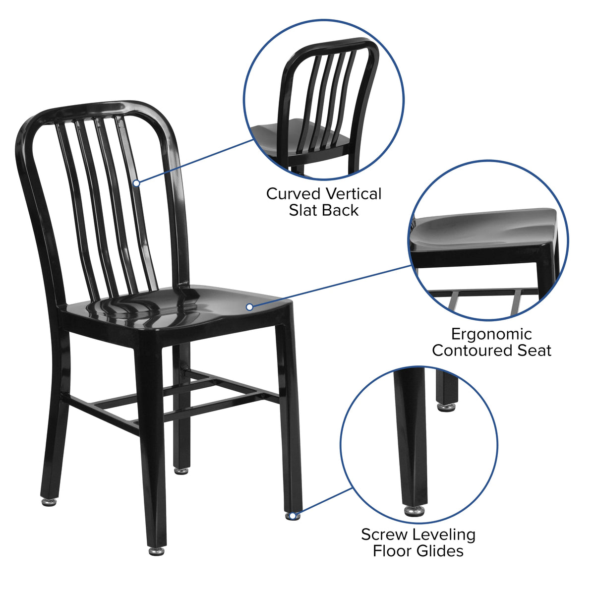 18 Inch Black Galvanized Steel Indoor/Outdoor Dining Chair S215157