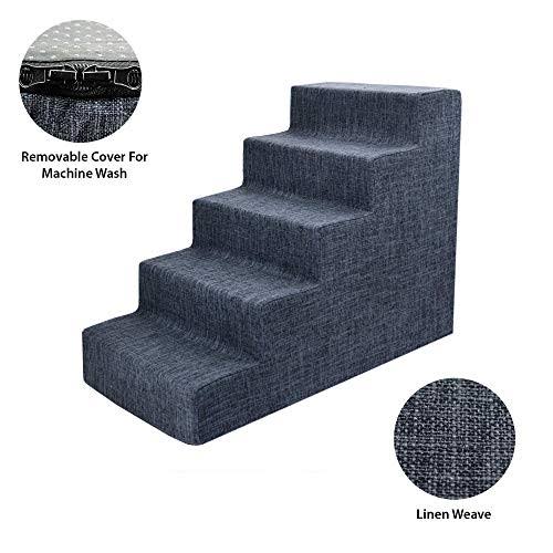 Dark Gray Linen 5-Step Pet Stairs with Foam F84817