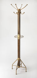 Wood & Antique Gold Coat Rack Tree D1793