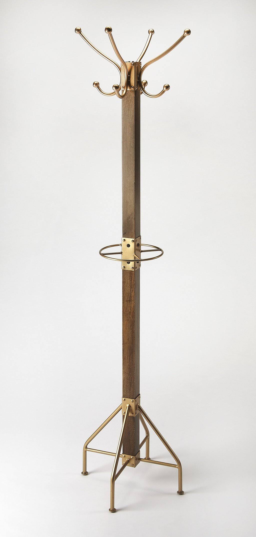 Wood & Antique Gold Coat Rack Tree D1793