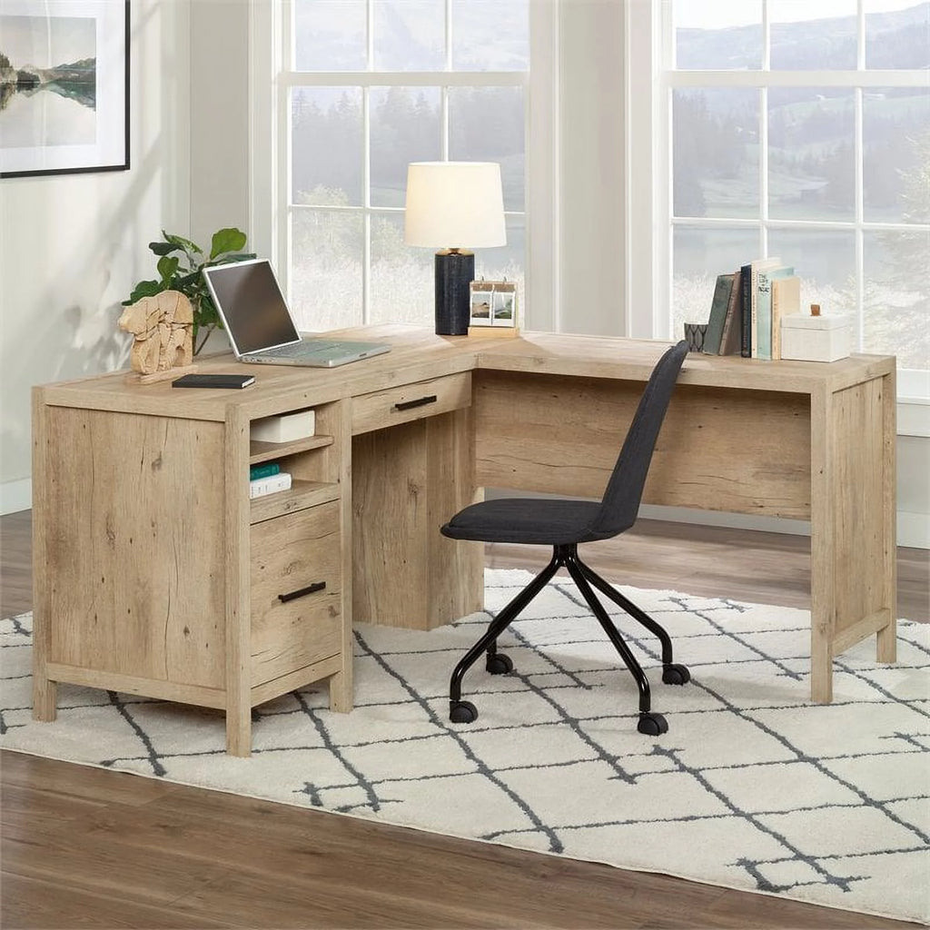 L-Shaped Engineered Wood Home Office Desk in Prime Oak C279