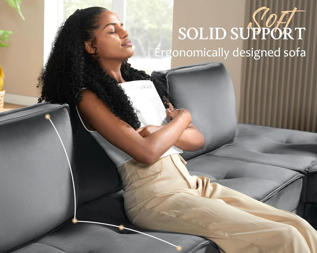 7 Seater Velvet Beige Sectional Sofa A396