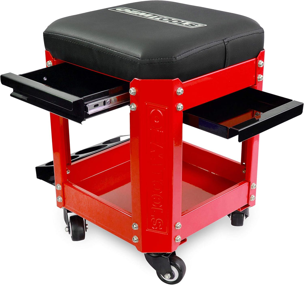 Green Rolling Workshop Mechanics Creeper Seat with 2 Tool Storage Drawers V9855
